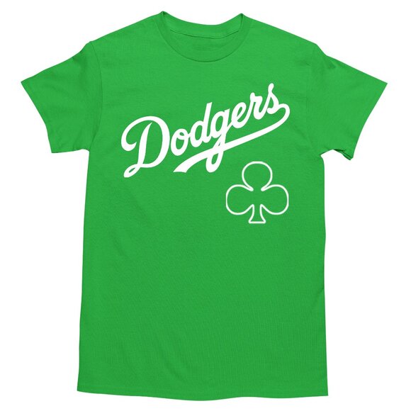Team Fans Other - NEW Los Angeles Dodgers Wordmark St Patricks T-Shirt IRISH GREEN